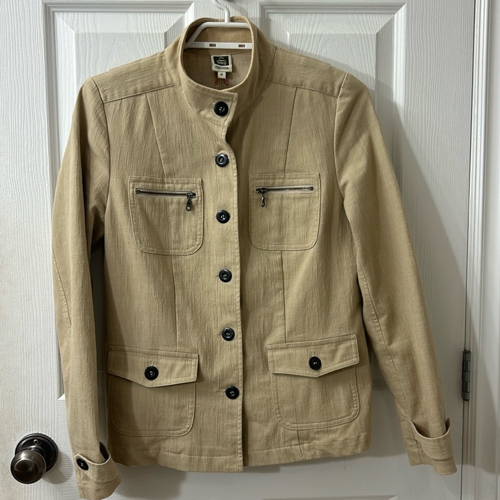 Tilley Beige Utility Jacket Blazer Women’s Size 8 Made in Canada Hidden Pocket